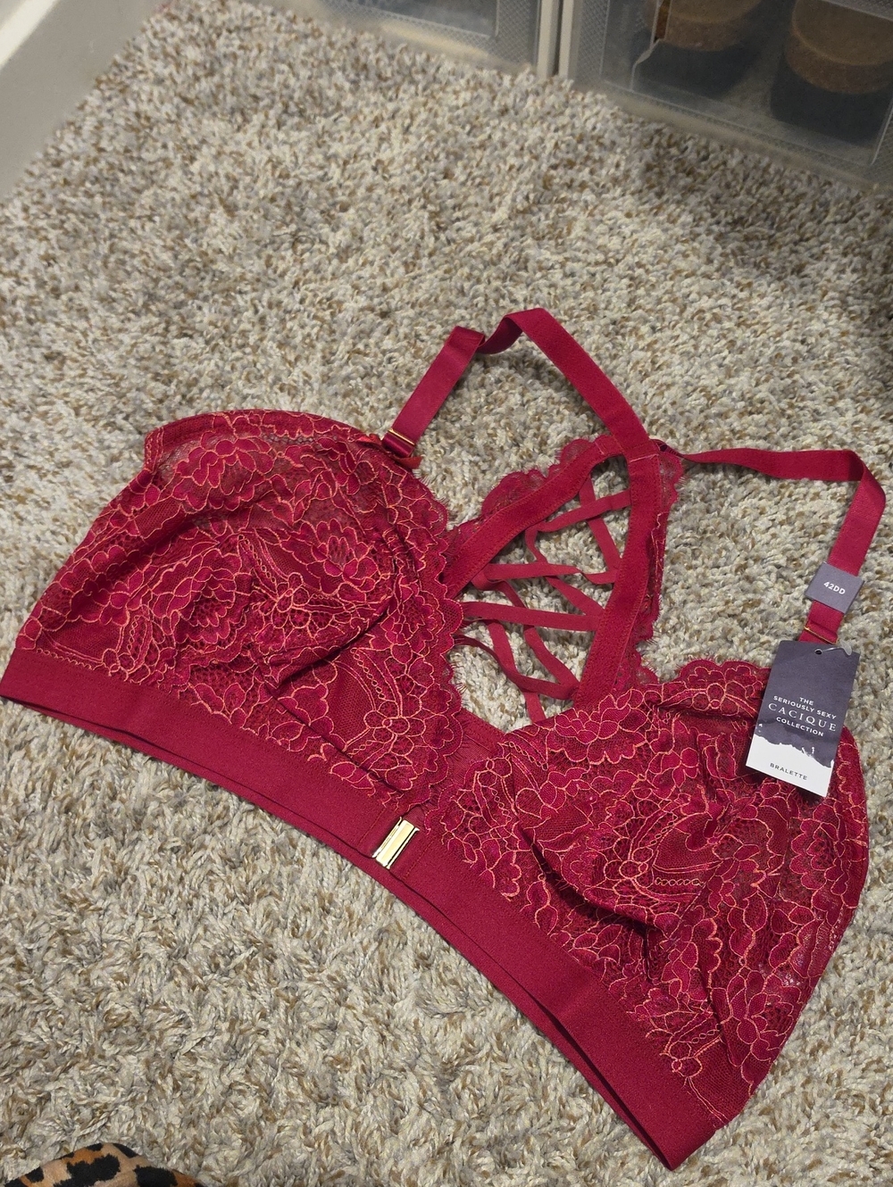 Cacique Deep Red Lace Strappy Bralette